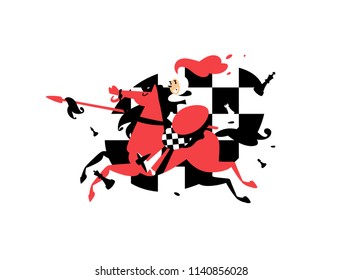 Illustration of a rider Pawns on horseback with a spear. Vector illustration. Character for the site, chess studio, school. Competitions in chess. Image is isolated on white background. Mascot.