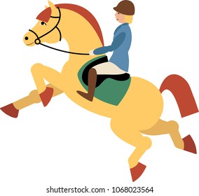 Illustration of a rider riding a horse. Funny horse got lost in the legs.