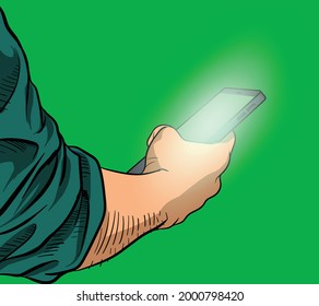 ilustración de la mano derecha sosteniendo un teléfono inteligente - vector