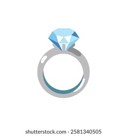 Illustration of ring with blue gemstone. Valentine day symbol, romantic love attribute vector illustration. 