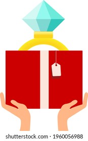 Illustration of a ring in a case on a white background