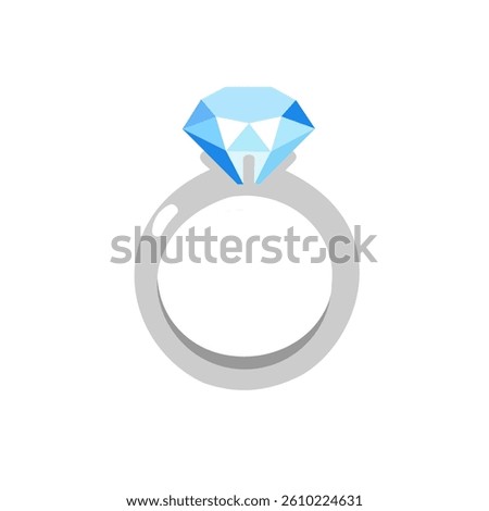 Illustration of  ring with a large diamond on a pink background. Vector illustration.