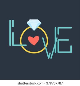  illustration with ring and lettering. Sketch background vector. 