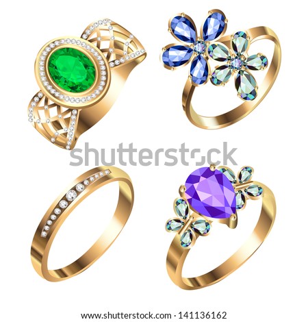 illustration ring set with precious stones on white