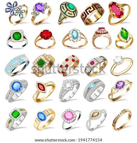 illustration ring set with precious stones on white background
