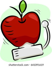 Illustration einer Ringschulglocke aus einem roten Apfel, die eine gesunde Mittagspause signalisiert