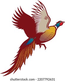 Illustration of Ringneck Pheasant Flying svg