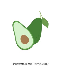 Illustration of a ripe avocado cut in two with pit. Vector drawing of fruit for design