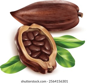 illustration of ripe cocoa fruit isolated white background