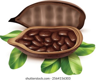 illustration of ripe cocoa fruit isolated white background