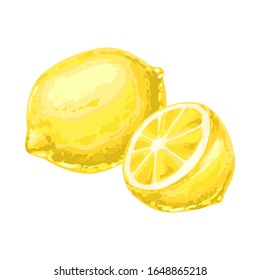 Illustration von reifer Zitrone und Scheiße. Sommerfrüchte im dekorativen Stil.