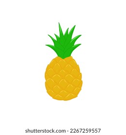 Illustration of a ripe pineapple fruit with green leaves 