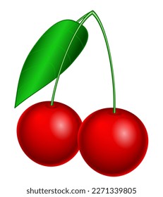 Illustration of ripe red cherry fruit. No gradient mesh