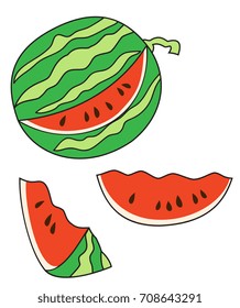 Illustration of a ripe watermelon with sliced slices on a white background