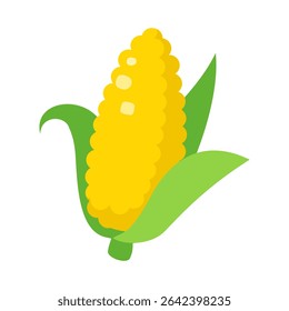 Illustration of Ripe Yellow Corn on the Cob with Green Husk, Fresh Food, Isolated