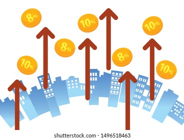 Illustration of rising taxes in the city of Japan