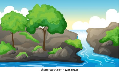 Illustration of a river and a beautiful landscape