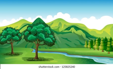 Illustration of a river and a beautiful landscape
