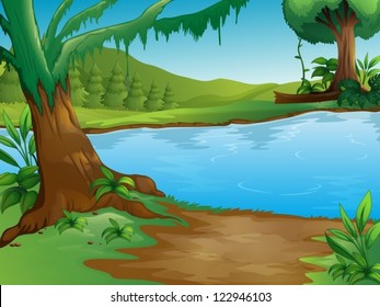 Illustration of a river in a beautiful nature