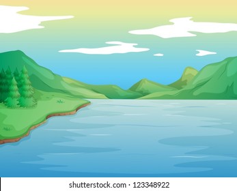 Illustration of a river in a beautiful nature