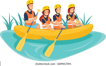 Illustration of river rafting activity isolated on white background