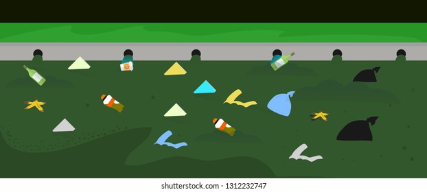 illustration rivers contaminated by factory waste, plastic waste, bottles and others