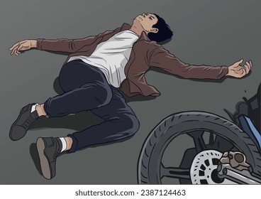 illustration of road accident, motorcycle crash