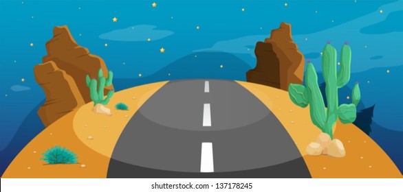 Illustration of a road with cactus