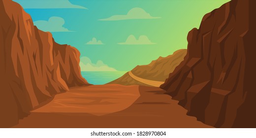 illustration road and cliff beside   near the sea  Natural background