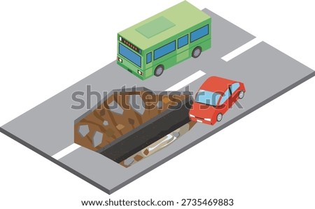 Illustration of a road collapse accident