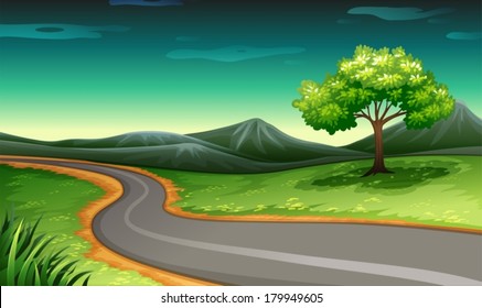 Illustration of a road going to the mountain