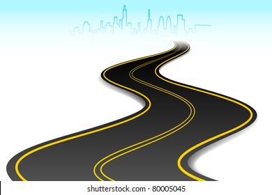 illustration of road going to urban city scape