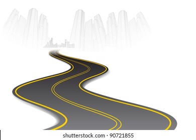 illustration of road going to urban city scape