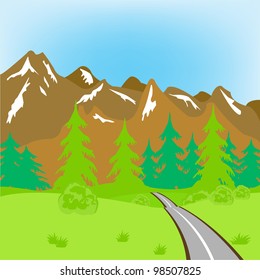 Illustration of the road guiding to mountains