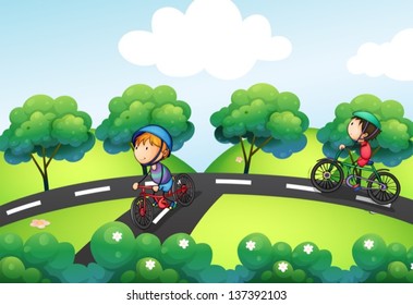 Illustration of a road intersecting at the hill