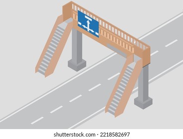 Illustration Of A Road With An Isometric Pedestrian Bridge