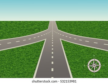 Illustration of road junction with a compass