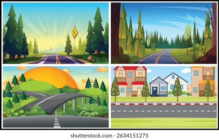 An illustration of road landscape in different patterns.