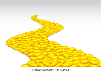 illustration of road made of gold coin on abstract background