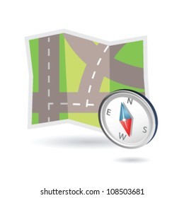 Illustration of road map and compass may be used as icon map systems