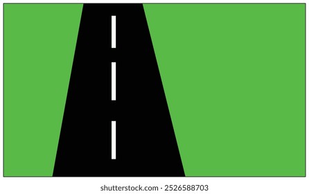 Ilustración de una carretera sobre un fondo verde con espacio de copia. Diseño de elemento de la ilustración de la carretera en el medio del prado verde