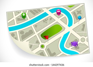illustration of road route map with gps icon