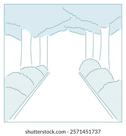 Illustration of a road to school with trees