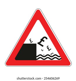 Illustration of road sign with British pound currency decline concept 