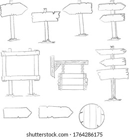 ilustración de las señales y direcciones de las carreteras. Pintores de madera