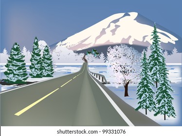 illustration with road to snow mountain