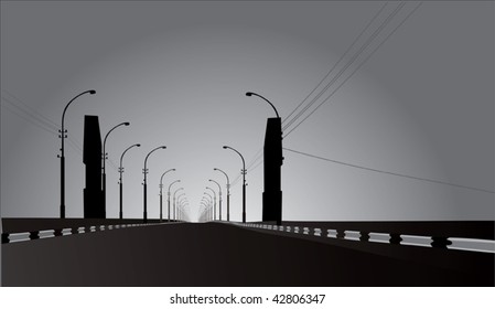 illustration with road and street lamps