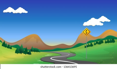 Illustration of a road with a yellow signage