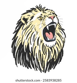 Illustration of a Roaring Lion’s Head, Perfect for Strength, Power, and Wildlife Inspired Art A fierce roaring lion’s head, displaying strength, power, and dominance in wildlife inspired designs