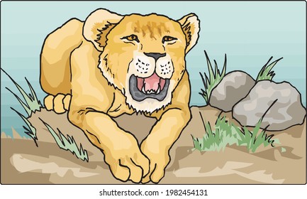 illustration of a roaring lion